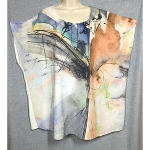 ULLA POPKEN BLOUSE TOP 24/26 Graphic Design Multi Color Art To Wear Boho Chic